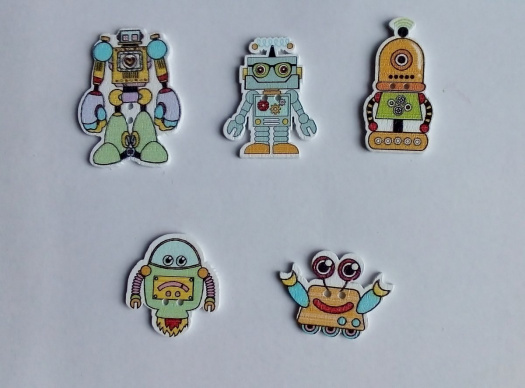 Dřevěné knoflíky Roboti a ufoni