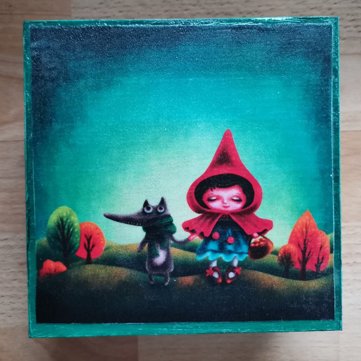 Dřevěná krabička, šperkovnice, Červená Karkulka 