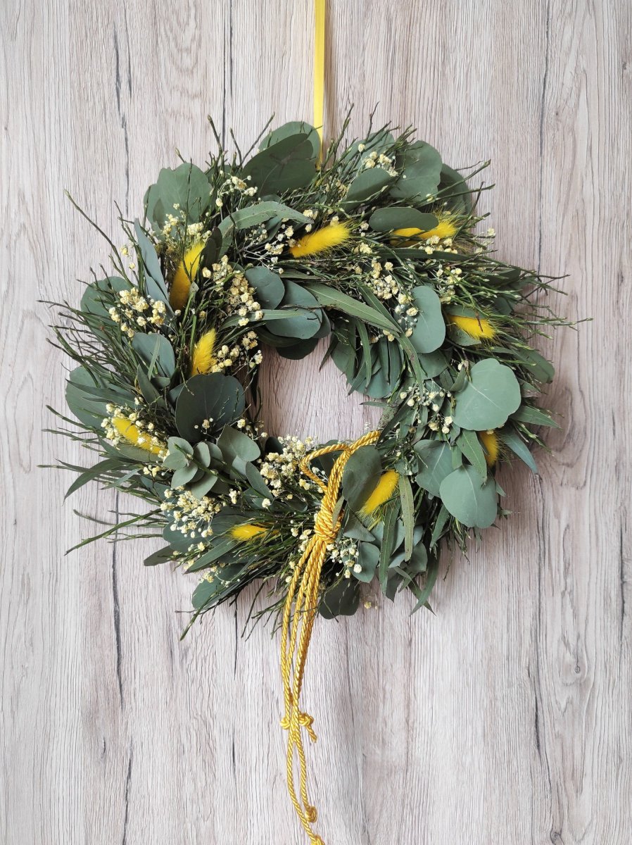 Přírodní eukalyptový věnec do žluté