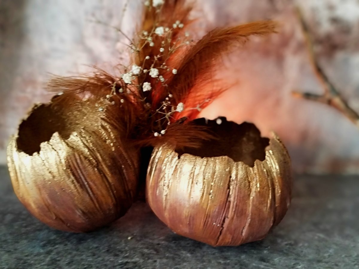 Betonové svícny-skořepiny "Růžové dřevo s odlesky"