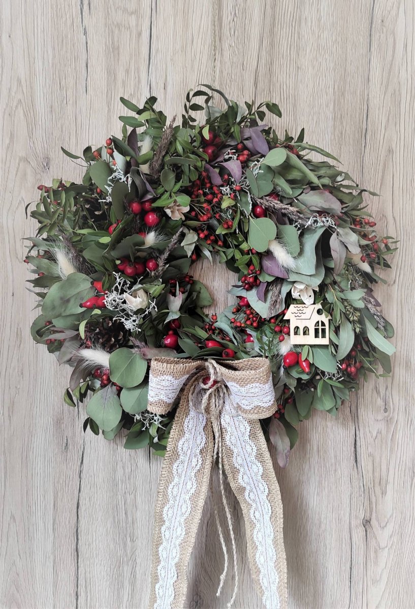 Přírodní eukalypt. věnec do červené