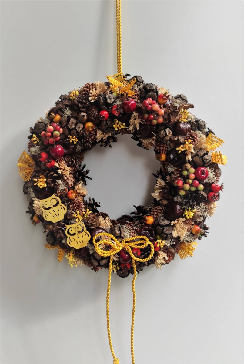 Věnec podzimní barevný se sovičkami