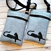 šedá crossbody s kapsou-kočka