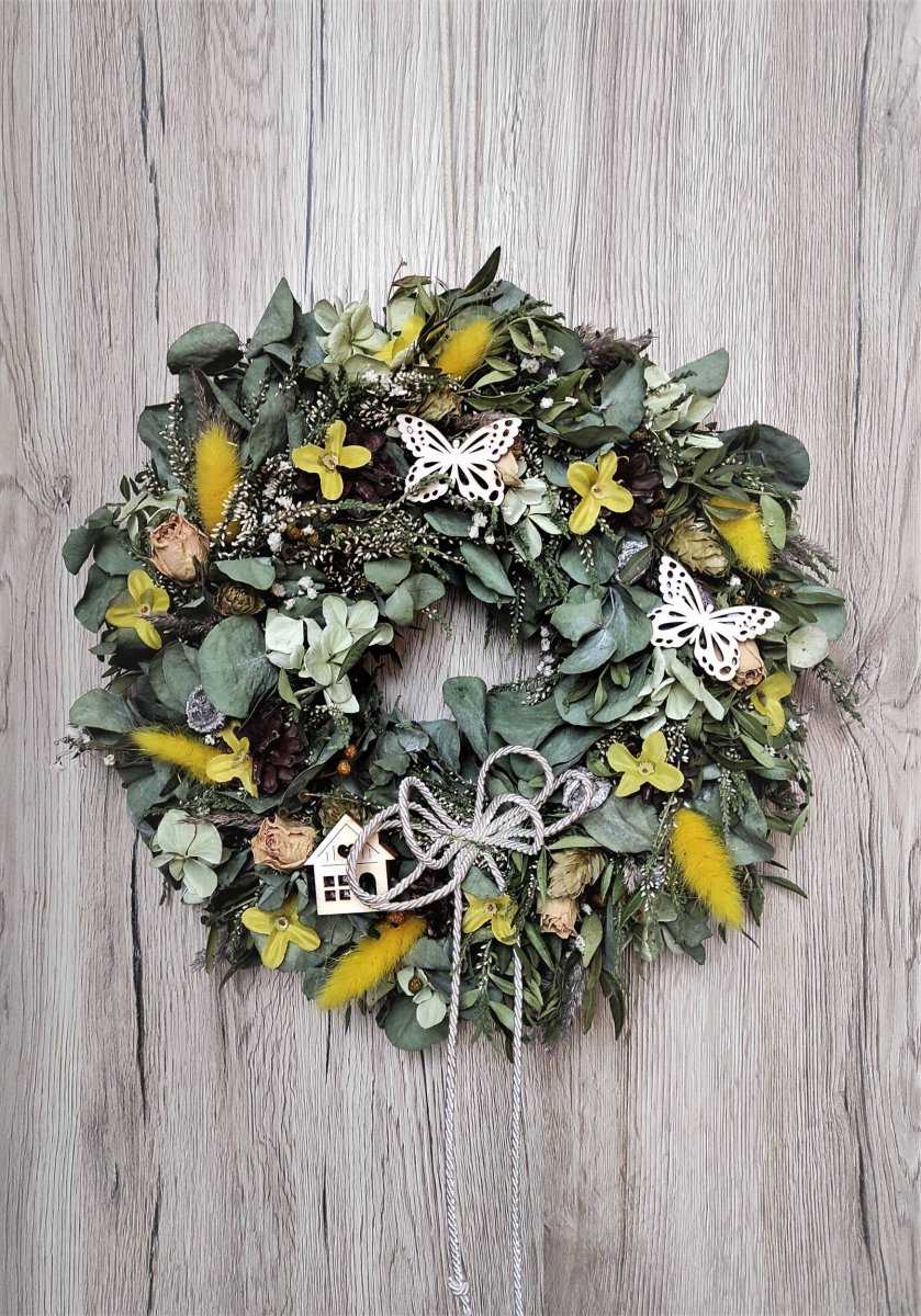 Přírodní eukalypt. věnec do žluté 