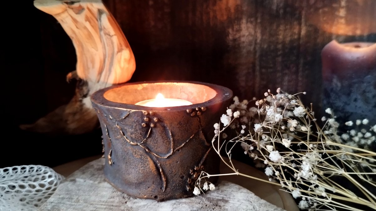 Beton-svícen-větvička "Antracit+bronze"