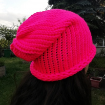 Pletená čepice 2v1 ( neon červeno růžová) 