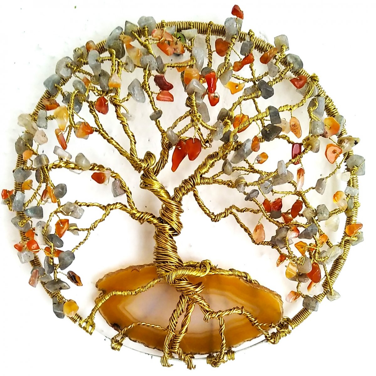 Strom zlatý s achátem, labradoritem a karneolem
