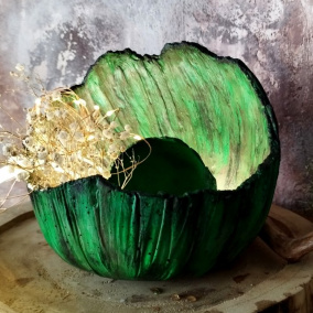 Beton-sada svícnů " Trávově zelená+černá "