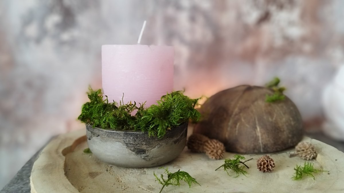 Beton-mech-svícen "Rusti-svíčka-růžová"