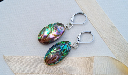 Abalone paua Novozélandská mušle na chirurgické oceli, perleťové náušnice