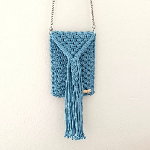 Macrame kabelka na mobil holubí šeď