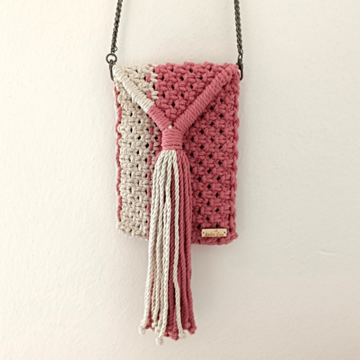 Macrame kabelka na mobil béžovo pudrová