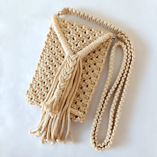 Macrame kabelka na mobil béžová