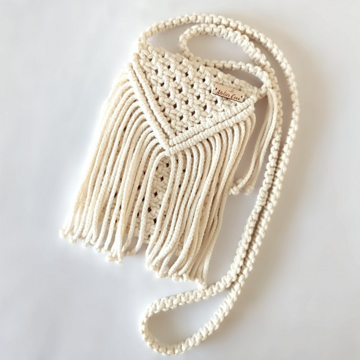 Macrame kabelka na mobil ecru