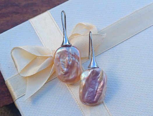 Keshi mořské perly 20x16 mm perlové náušnice na chirurgické oceli