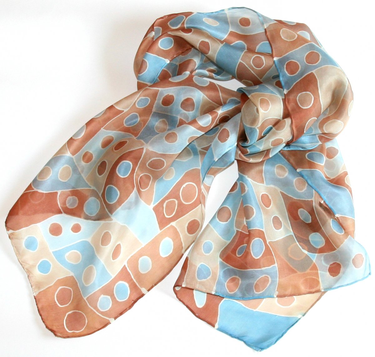 Hedvábná šála: Puntíky modro-hnědé
