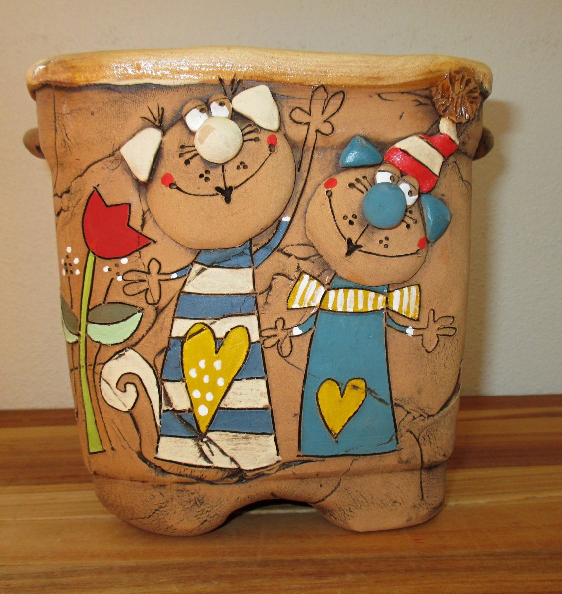 Hranatý obal na květináč - Kočky