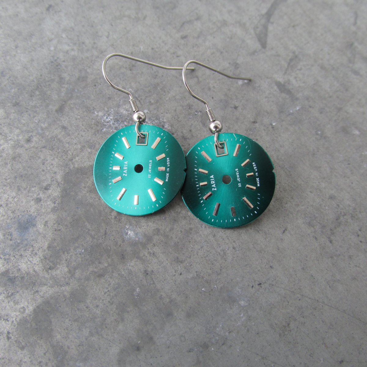 Náušnice z hodinek, tyrkysovo-zelené ciferníky