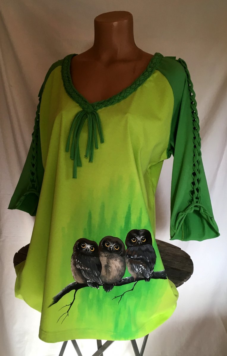 Limetková tunika se sovičkami, 2XL