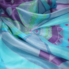 Malovaný hedvábný šátek: Ornament fialovo-tyrkysový