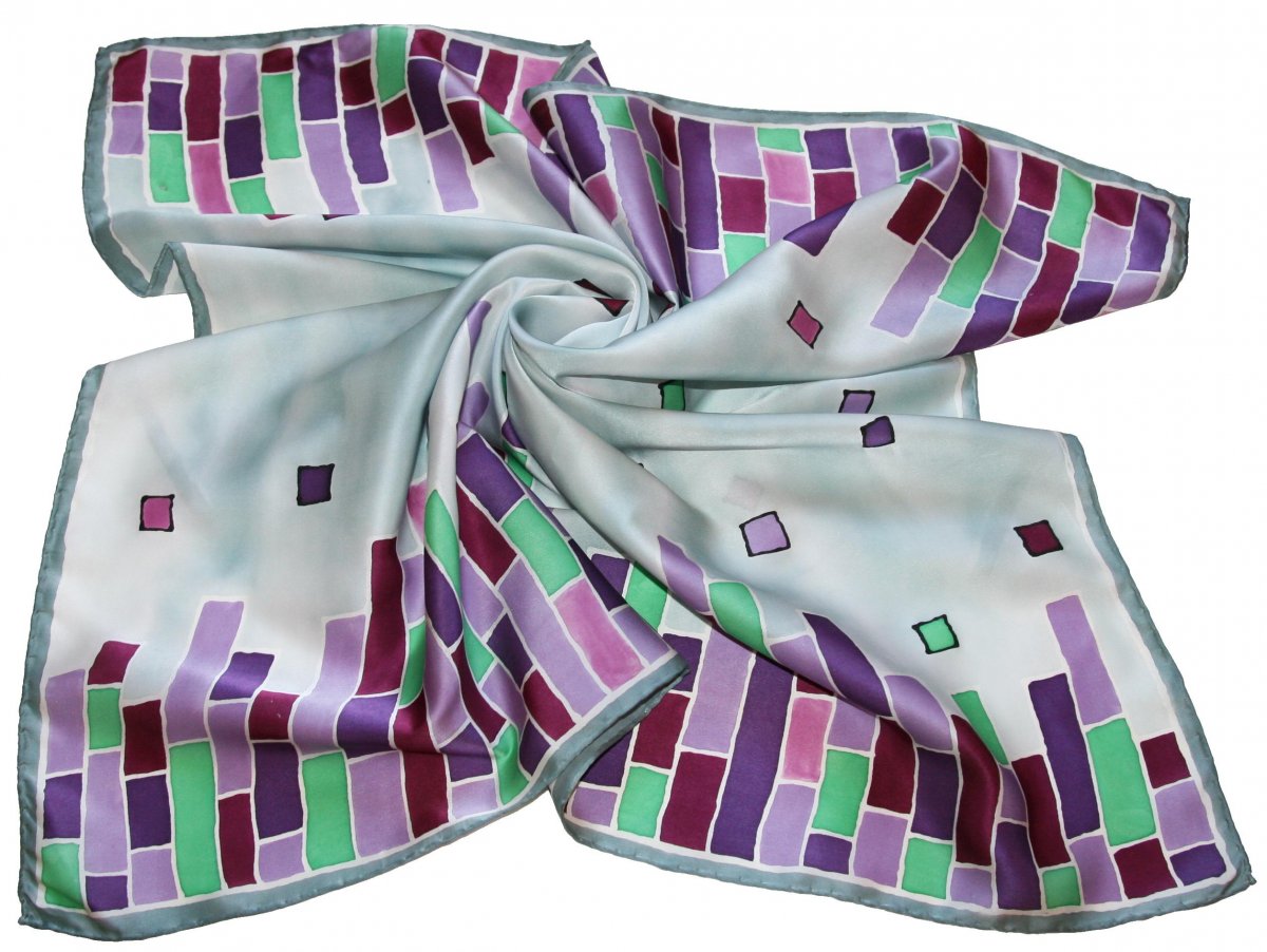 Malovaný hedvábný šátek: Pestrá geometrie