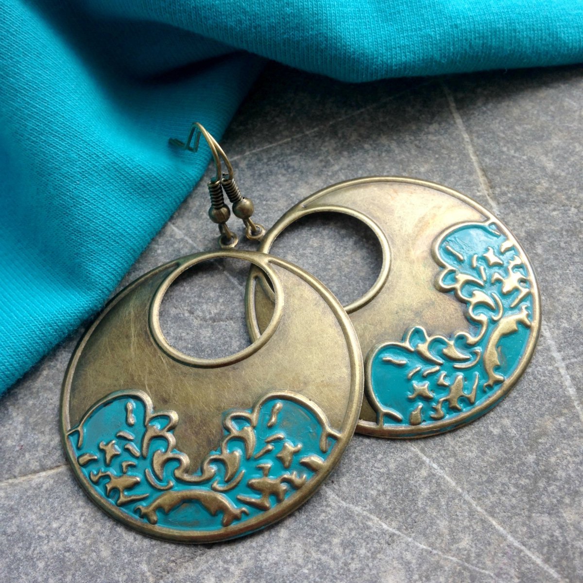 Náušnice Tyrkysovo zlaté maxikruhy