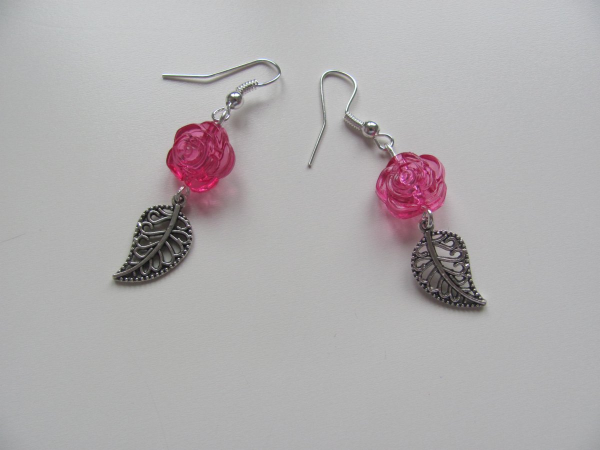 Náušnice lístečky růžové květinky
