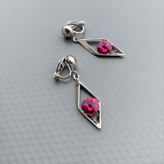 Antialergické klipsy Fuchsia Swarovski kosočtverec