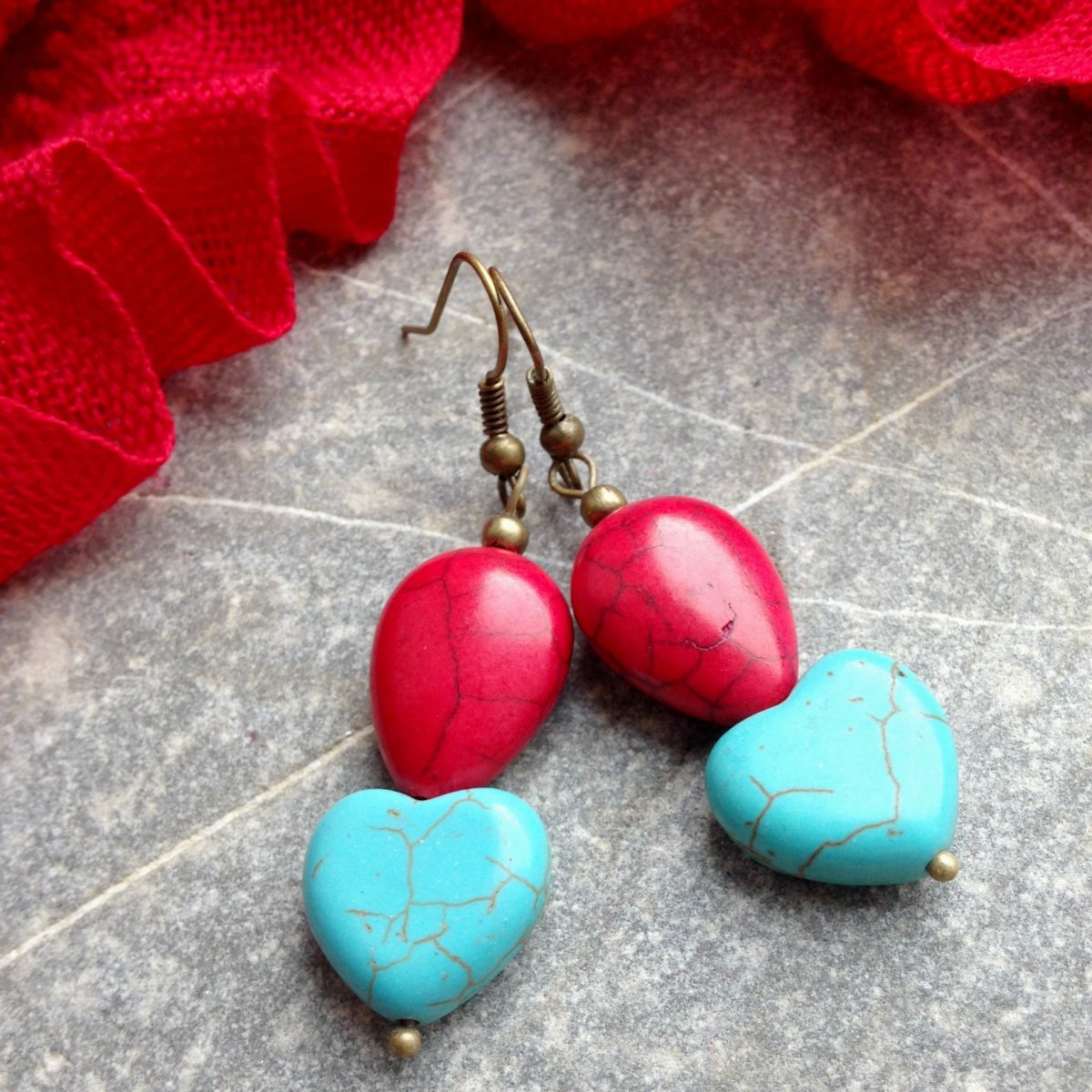 Tyrkysovo červené náušnice