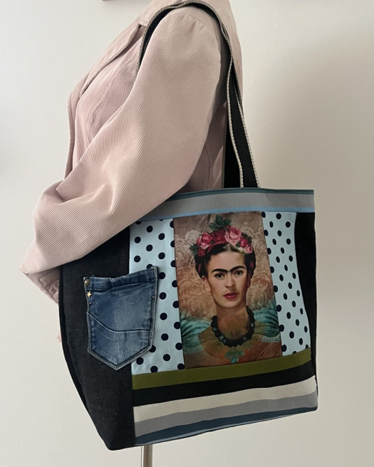 Velká jeansová taška Frida Kahlo