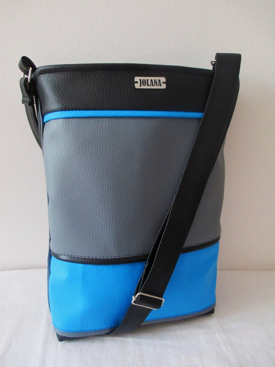 Kabelka šedo- černo- tyrkysová