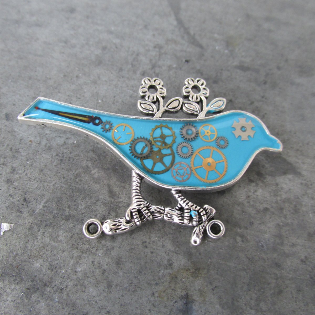 TYRKYSOVÝ PTÁČEK, z hodinek, steampunk, BROŽ