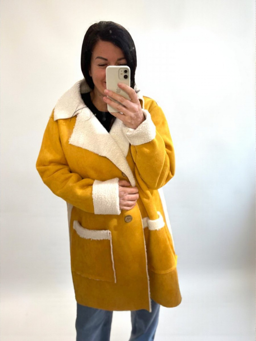 Dámský semišový kabát Hořčice