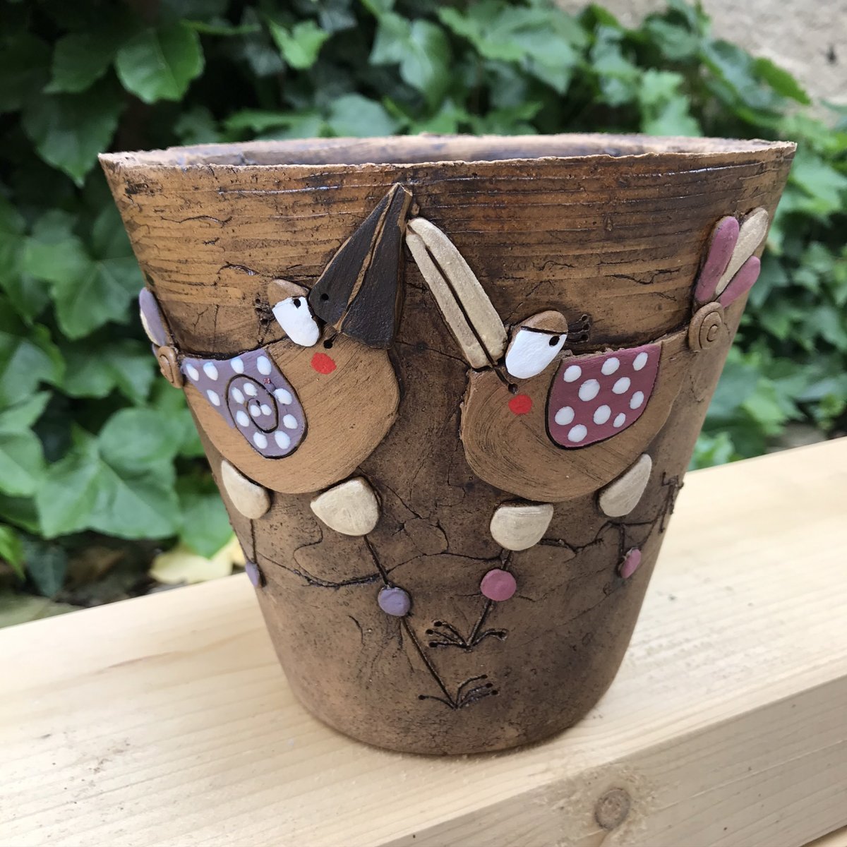 Malý obal na květináč ptáčci