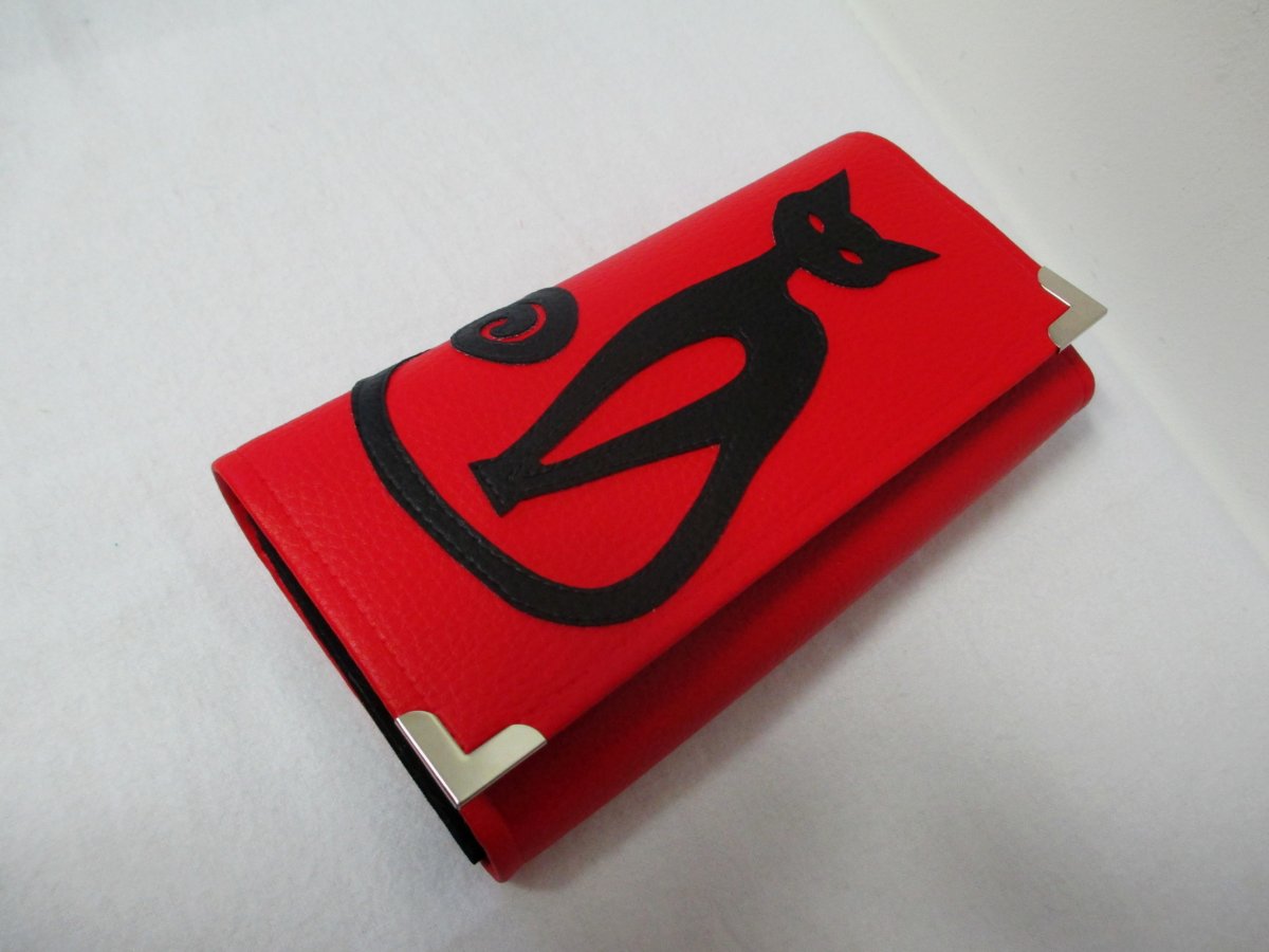 Klasická peněženka červená s kočkou