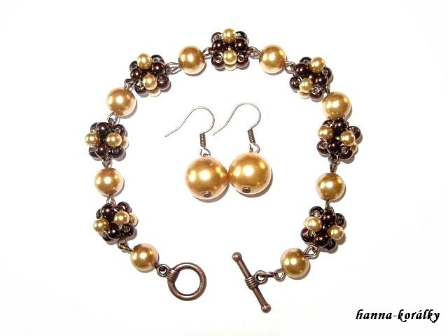 Zlato medovo hnědý náramek a náušnice