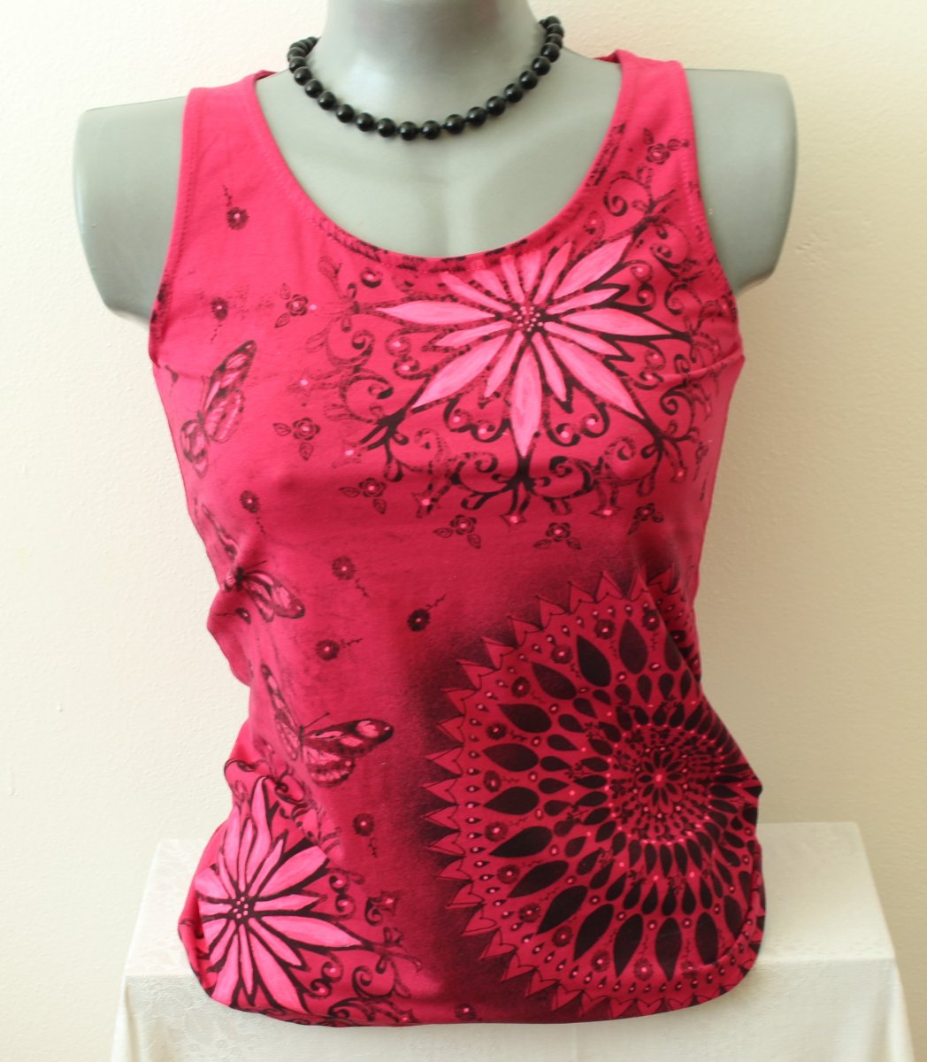 Tílko tm.růžové s mandalou