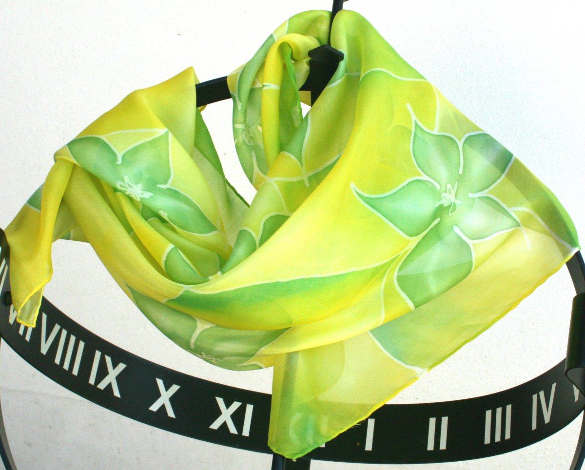Hedvábný šátek: Květy žluto-zelené