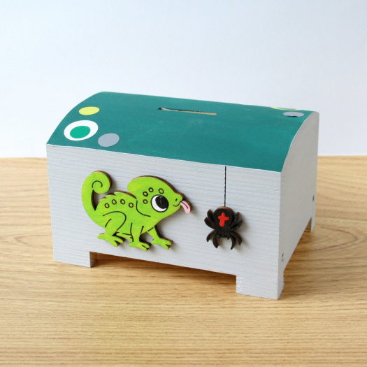 Pokladnička s chameleonem - nápis na přání