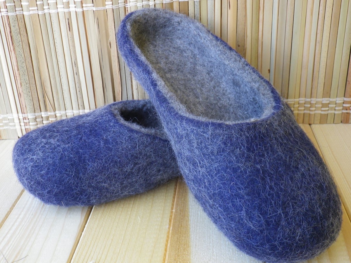 Papuče plstěné - modro- šedé