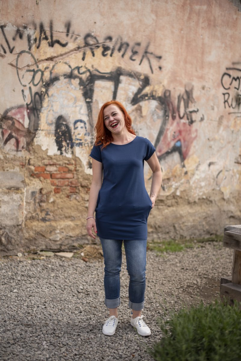 Tunika s kapsami - barva tmavě modrá (bavlna)