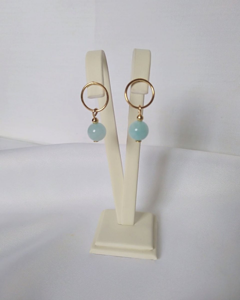 Pozlátené Ag925 náušnice - Karma kruhy s akvamarínovým jadeitom