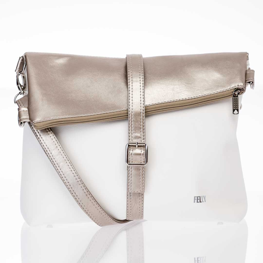 Překlápěcí kabelka JELA No. 6 bílá + světle zlatá