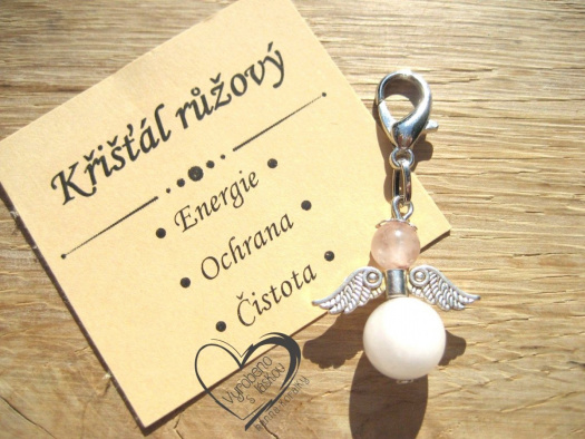 Přívěsek - anděl - minerál křišťál růžový