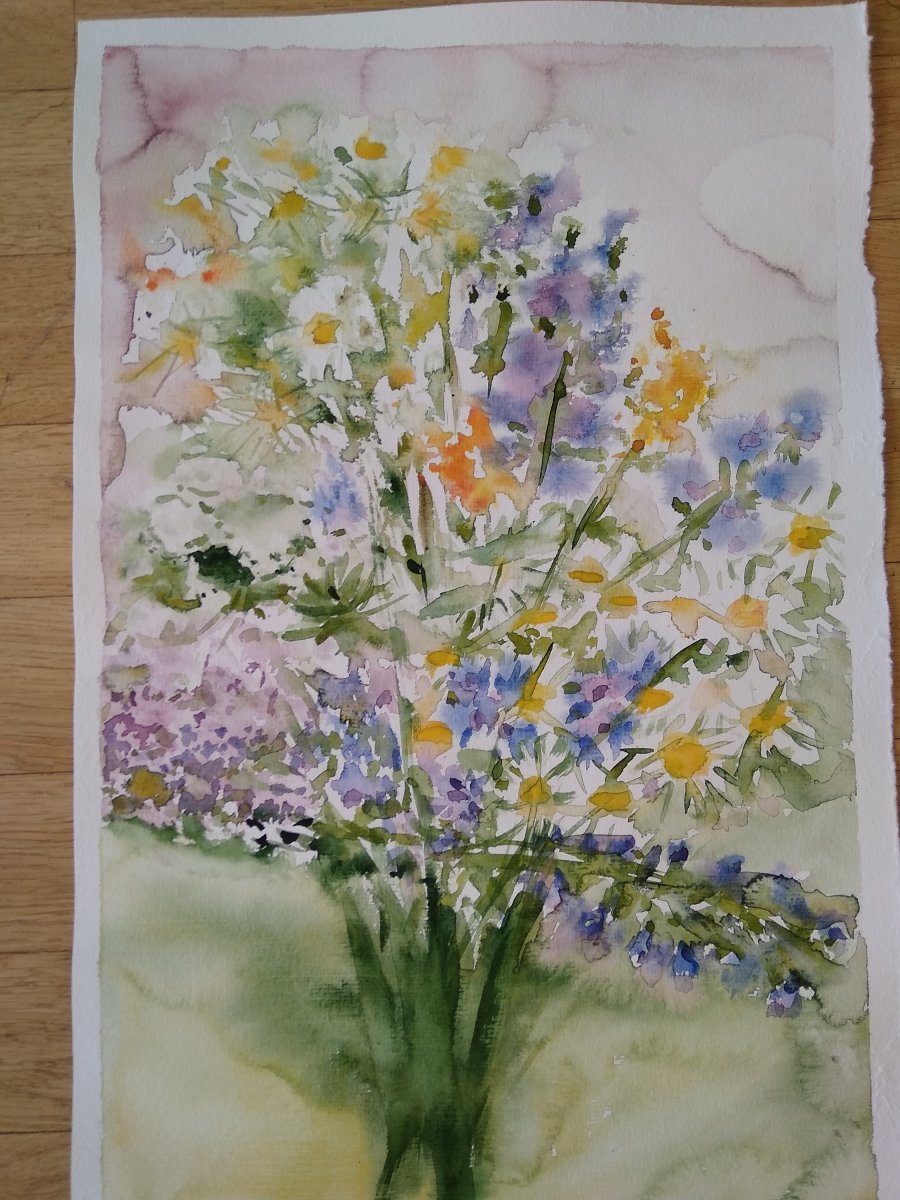 Akvarel originál Luční kvítí