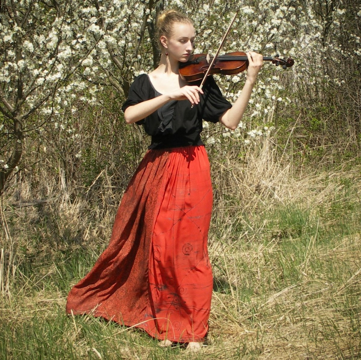 Maxi sukně ohnivá s malbou S-XL