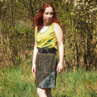 Lněná sukně tisk/malba khaki S-M