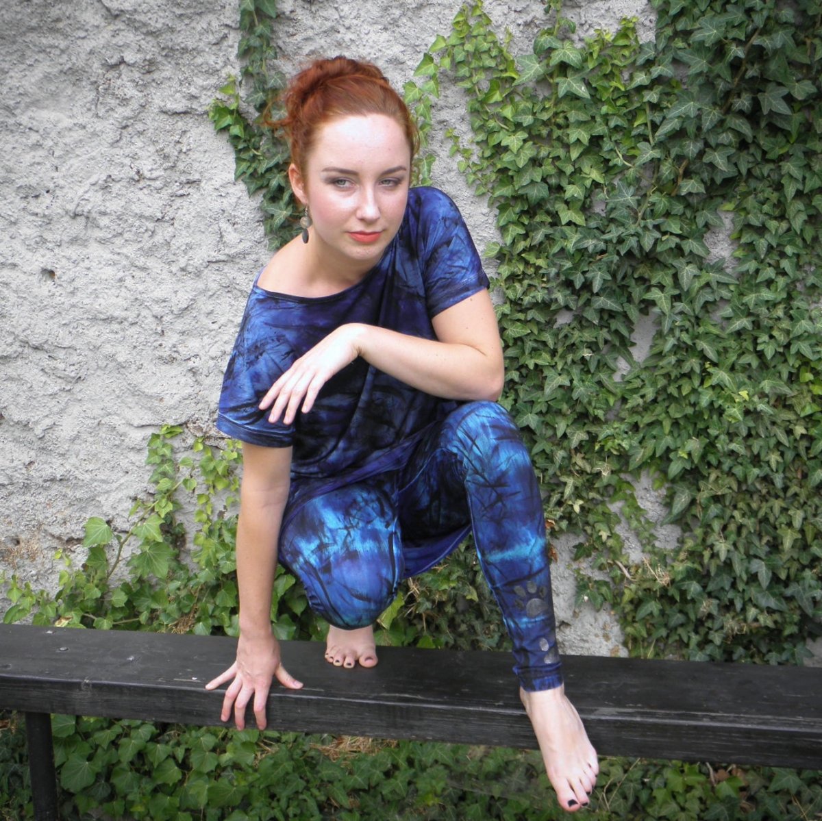 Bavlněné malované legíny s tlapkami / modré