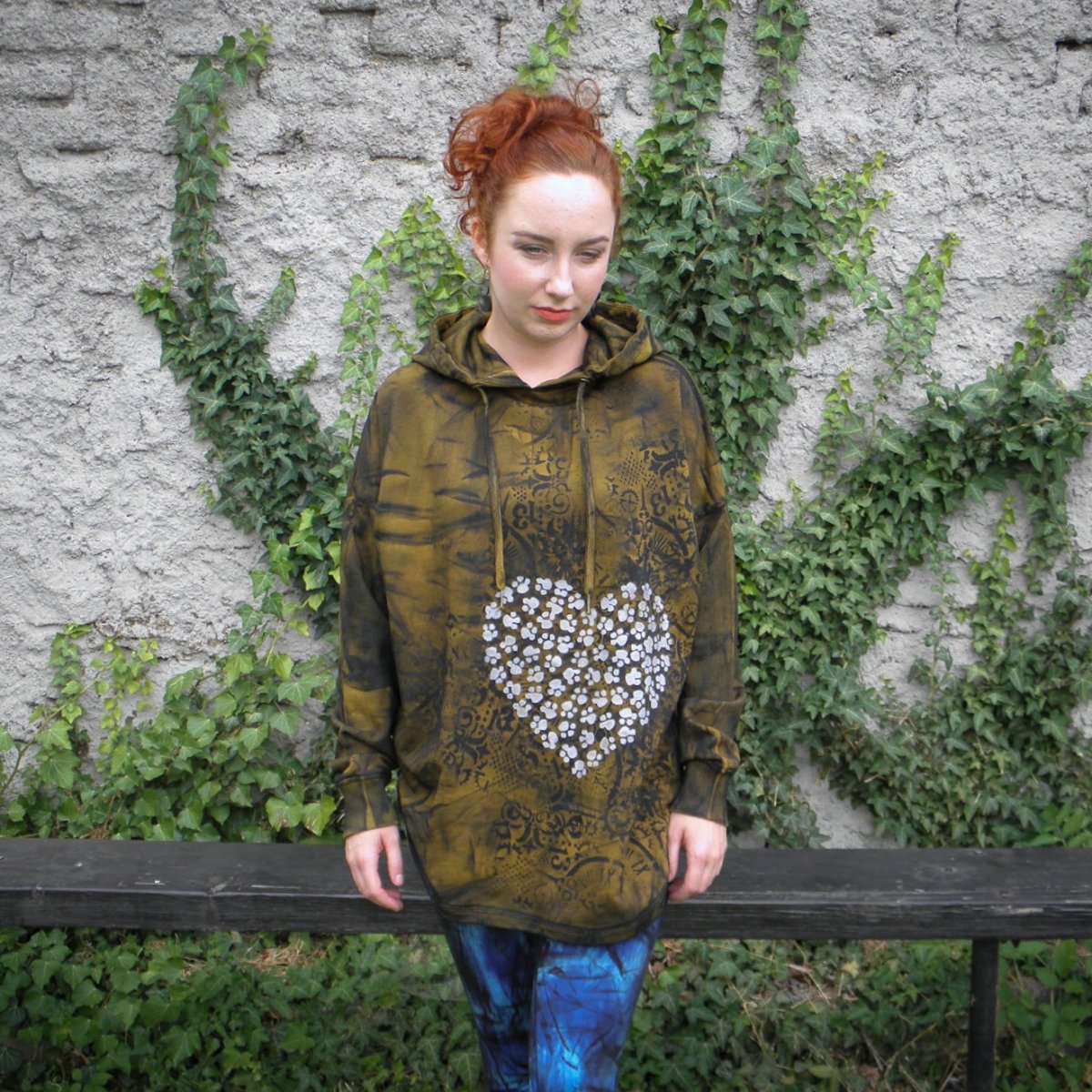 Oversize malovaná mikina - khaki