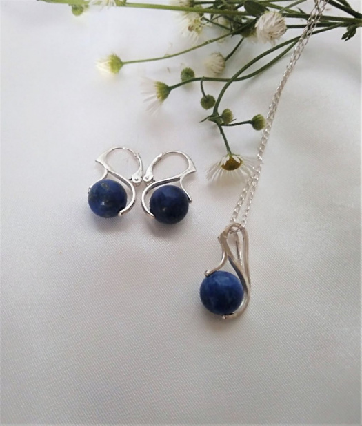 Súprava - náušnice a prívesok lapis lazuli v striebre Ag925/1000